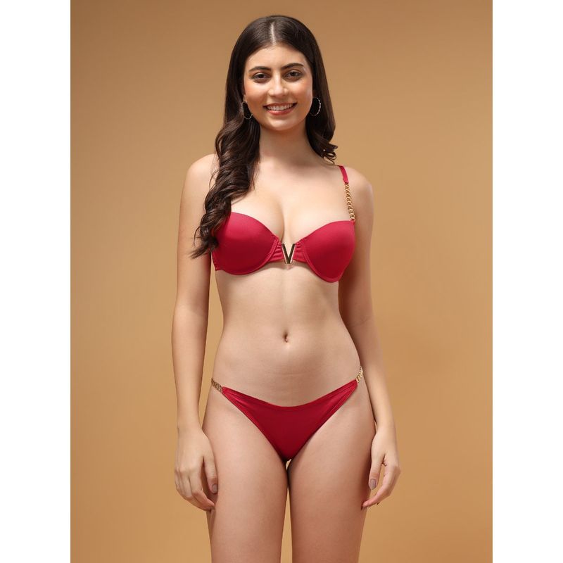 Buy Brachy Women Padded Pushup Bridal Red Solid Lingerie Set Of Online