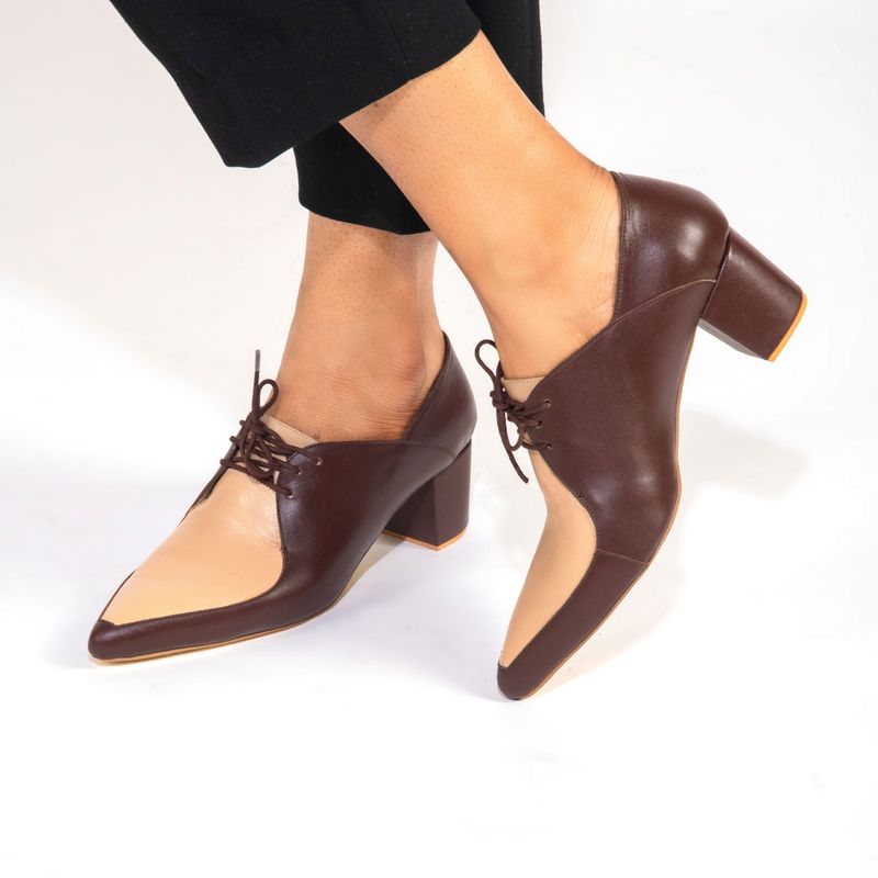 Buy OCEEDEE Doris Brown And Nude Solid Leather Inches Heel Online