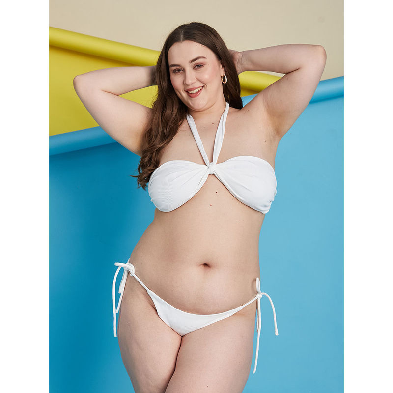 Buy Secrets By ZeroKaata White Plus Size Ribbed Halter Beachwear Swim Bikini Set Of Online