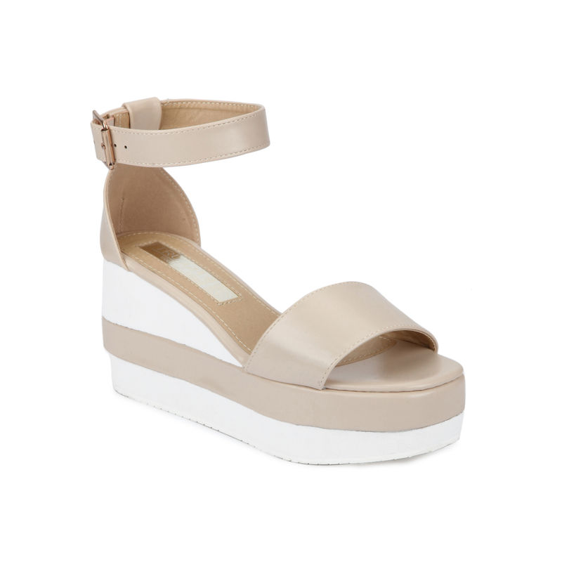 Truffle Collection Nude And White Ankle Strap Wedges Buy Truffle