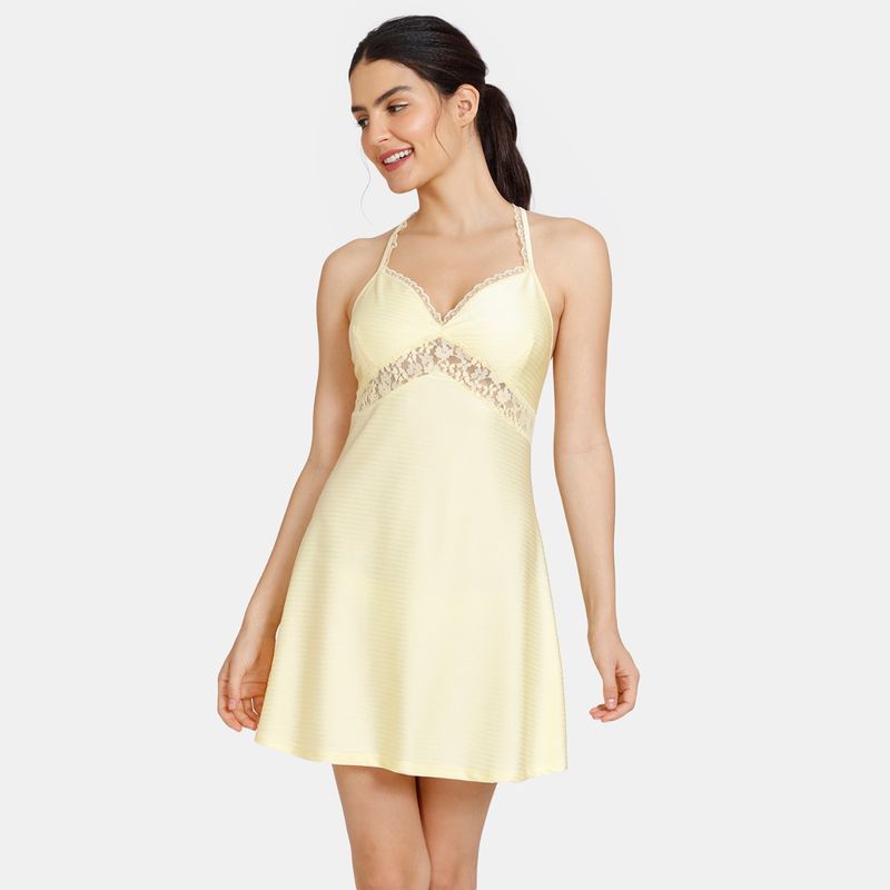 Zivame Non Padded Wirefree Relaxed Fit Lace Babydoll With Bikini Panty Mellow Yellow Buy