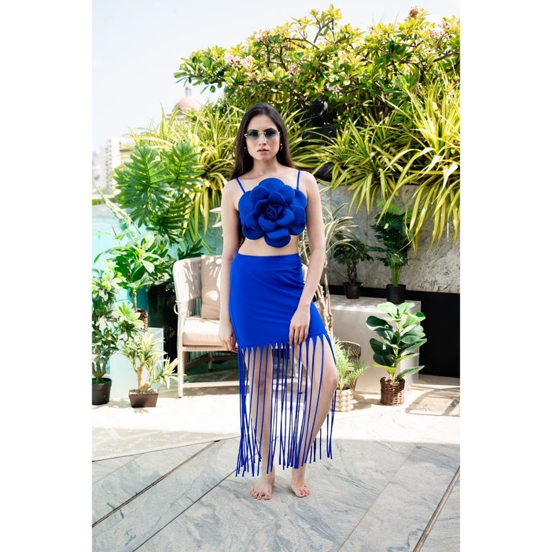 Buy Fancypants Blue Bom Bom Bikini Top And Bottom With Skirt Set Of