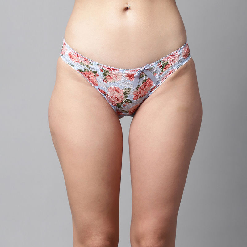 PrettyCat Women Blue Floral Print Lace Low Rise Sexy Bikini Panty Buy
