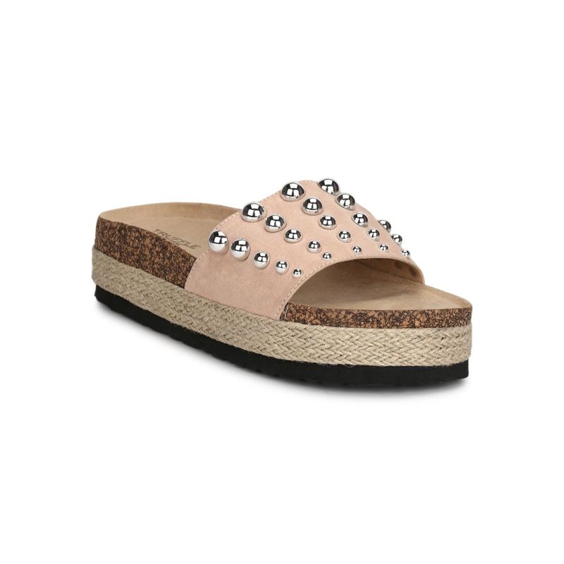 Buy Truffle Collection Nude Micro Broad Beaded Strap Flatform Slip On Wedges Online