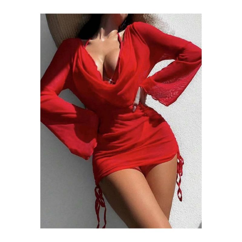 Buy Fancypants Red Aimee Bikini Bra With Panty And Cover Up Set Of Online