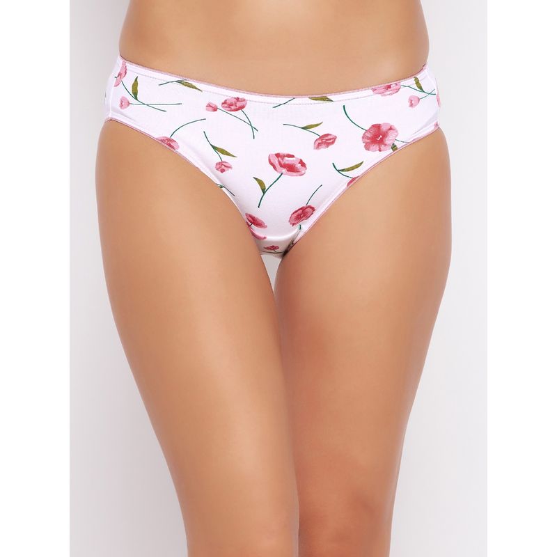 Clovia Low Waist Floral Print Bikini Panty In White Cotton Buy Clovia