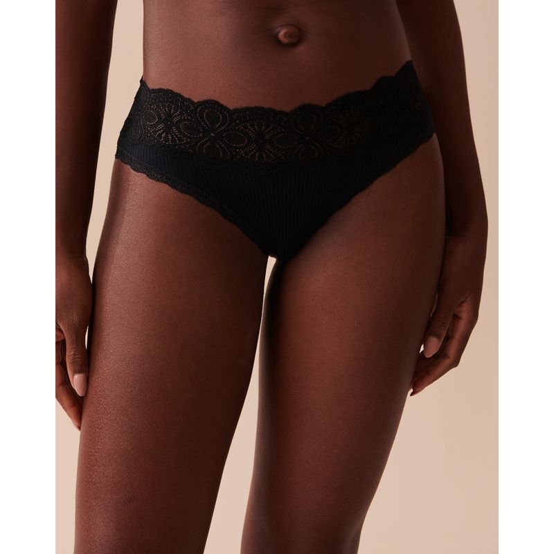 Buy La Vie En Rose Lace Trim Ribbed Bikini Panty Online