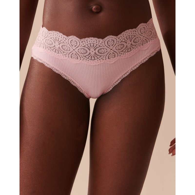 Buy La Vie En Rose Lace Trim Ribbed Bikini Panty Online