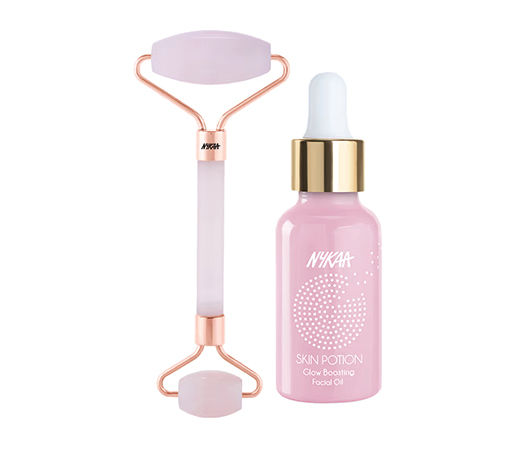 Nykaa Naturals Rose Quartz Face Massage Roller & Glow Boosting Facial Oil Combo for Clear Skin