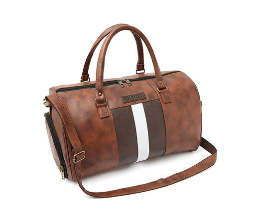 Fur Jaden Tan Leatherette Weekender duffle Bag With Shoe Pocket
                