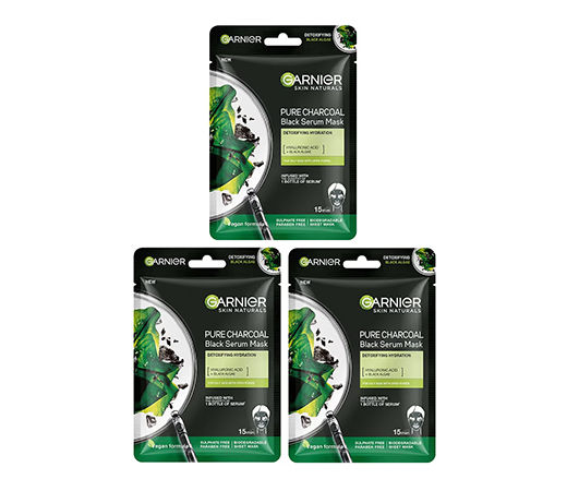 Garnier Skin Naturals Pack of 3 Charcoal Face Serum Sheet Mask