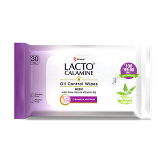Lacto Calamine Oil Control Face Wet Wipes | Removes Makeup | With Neem, Aloe Vera & Niacinamide
