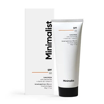 Minimalist SPF 50 PA ++++ Sunscreen With Multi-Vitamin For Reducing Photoaging & No White Cast
