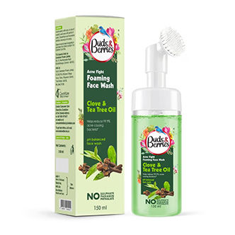 Buds & Berries Acne Fight Clove and Tea Tree Oil Foaming Face Wash with Silicone Brush

