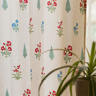 Urban Space Cotton Door Curtains 7 Ft with Eyelets and TieBack 2 Pieces - High Garden Red