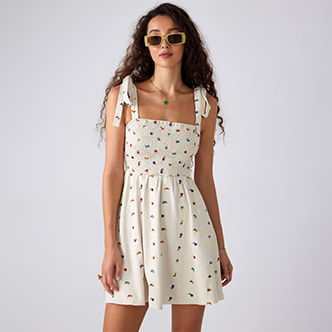 Cider Floral Ruffle Hem Shirred Mini Dress