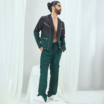 Nirmooha Emerald Ombre Biker Jacket with Zipper Detailing
