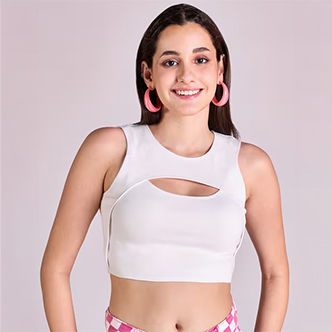  MIXT by Nykaa Fashion White Solid Overlay Crop Tank Top
