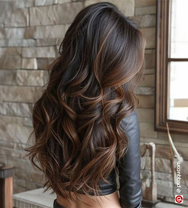 black hair with brown highlights
