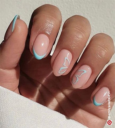 Blue butterfly nude nail art 