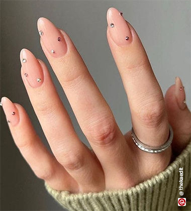 Rhinestone nude nail art