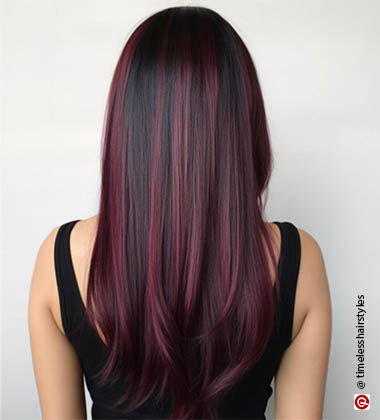 Burgundy Highlights on Black Hair