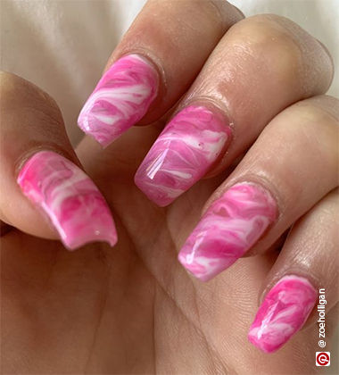 pink manicure ideas - pink tie dye nails
