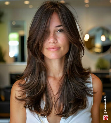 woman wearing a white top with a layered cut