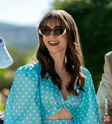 Lily collins in a blue dress