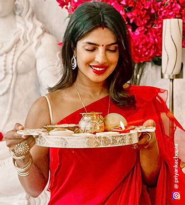 Priyanka Chopra Jonas wearing red lipstick