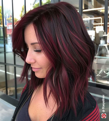 woman with cherry red highlights