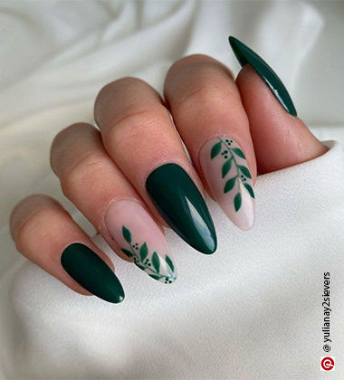 green nail art - Dainty Leaves