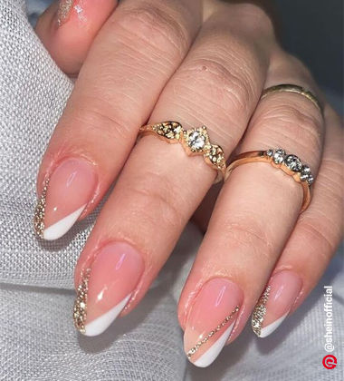 french nail art designs - white and gold