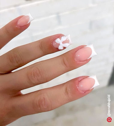 french nail designs - white bow on French mani