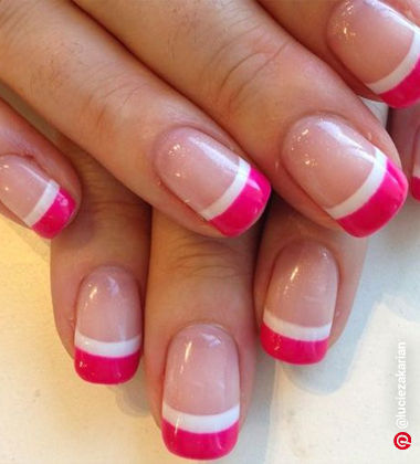 french nails with a design - pink lined