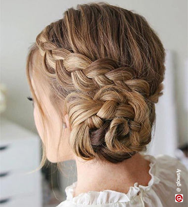 side low bun with braided sides
