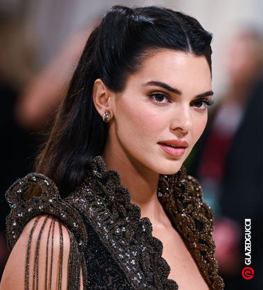 Twisted crown hairdo for straight hair seen on Kendall Jenner
