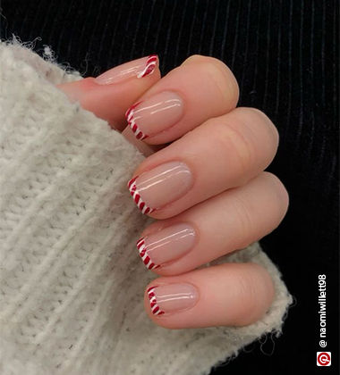 Candy Cane French Tips Christmas Nail Art