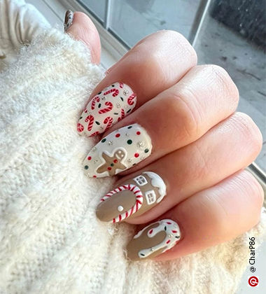 Ginger Bread House Christmas Nail Art
