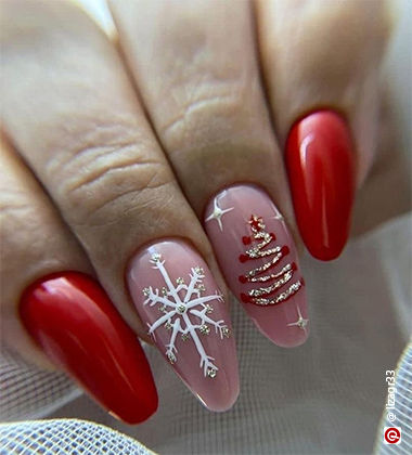 Sheer Red Christmas Nail Art