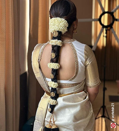 Accessorised Gajra Hairstyle For Long Hair