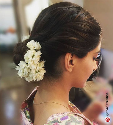 Under-bun Gajra Hairstyle For Short Hair