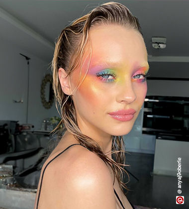 girl wearing multi colour eyeshadow
