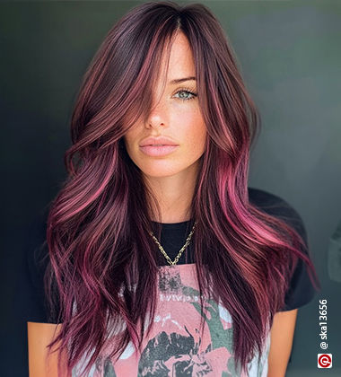 hairstyle for layered hair - lady in pink layers
