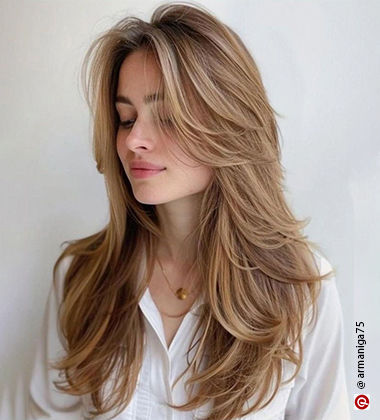 hairstyle for layered hair - curtain bangs with layered hair cut
