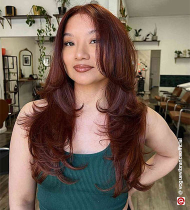 hairstyle for layered hair - burgundy layers
