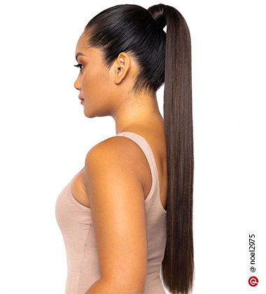 hairstyle for long straight hair with a wrapped ponytail