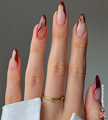 manicure with burgundy tips