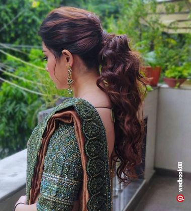 Curly Ponytail - open hairstyle for saree
