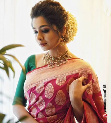 hair style for saree look - Voluminous High Pleated Bun
